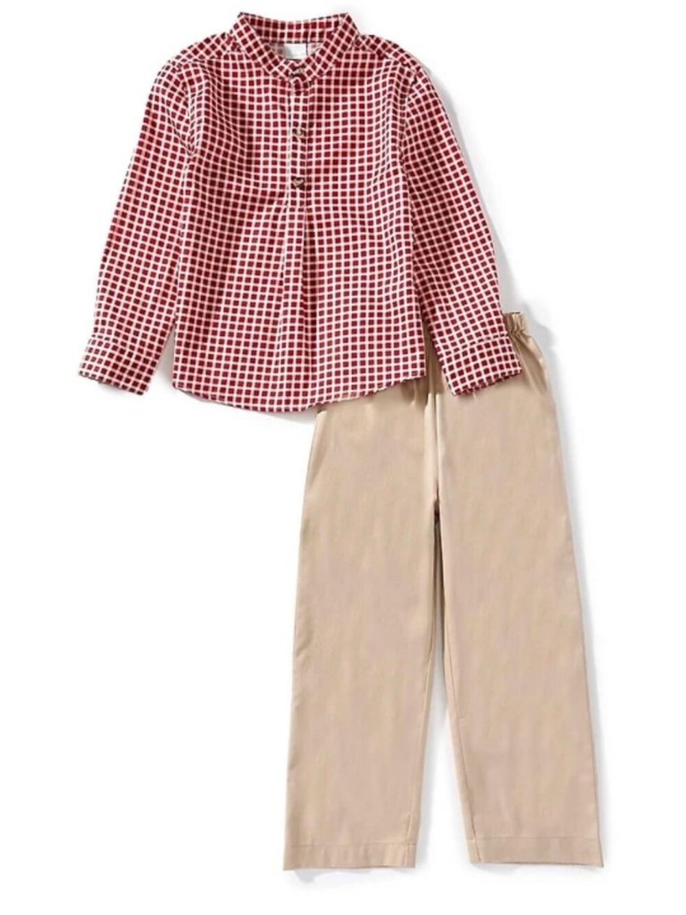 Edgehill Collection Boys 2-Pc Gingham Henley Shirt Khaki Pants Set Size 6 NWT.